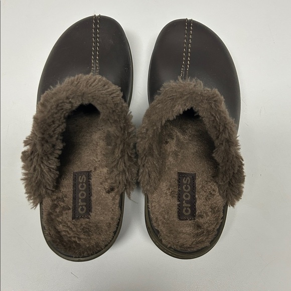 CROCS Dark Brown Cobbler Eva fur-lined clog mule shoes - Picture 2 of 4